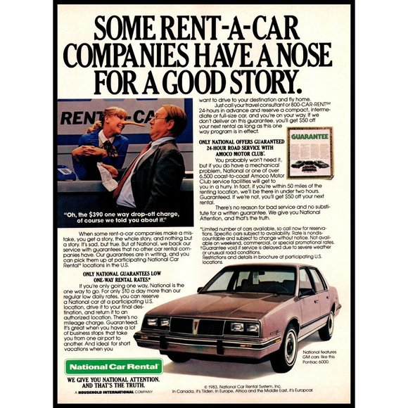1983 National Car Rental Company Vintage Print Ad Airport Counter Wall Art Photo - Picture 1 of 1